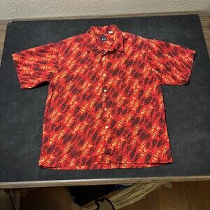 Vintage GAP Shirt Hawaiian Camp Fish Print Button Up All Over Y2k 2000s Gap